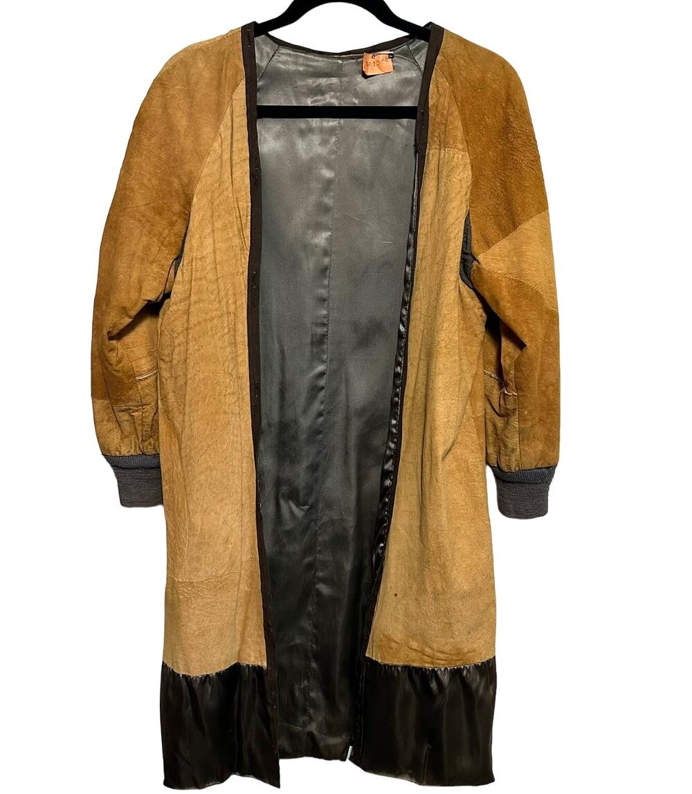 Vintage Handmade Patchwork Suede Cardigan Jacket Caramel Brown Distressed AS IS